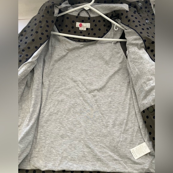 Boden Jacket Sz 4 Olive Green 100% Cotton Full Zip Polkadot Spring Jacket Hood - Picture 6 of 6